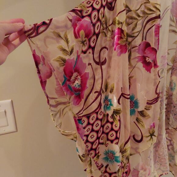 Velvet Burnout Kimono Top Floral Boho O/S Sheer - Picture 3 of 5